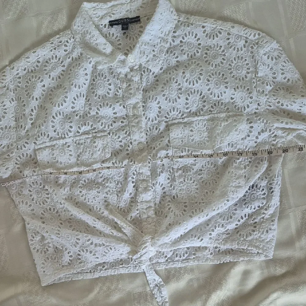 Guess White Embroidered Eyelet Button-Down Shirt - Picture 9 of 16
